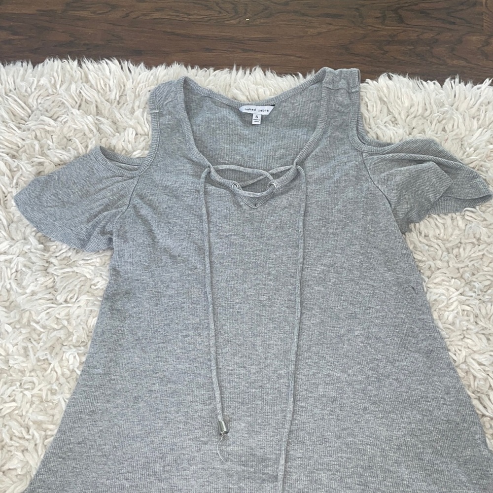 Naked zebra gray criss cross open shoulder t shirt